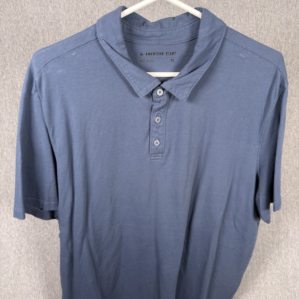 American Giant Polo Shirt Mens XL‎ Blue Short Sleeve 100% Cotton Collared USA 2x